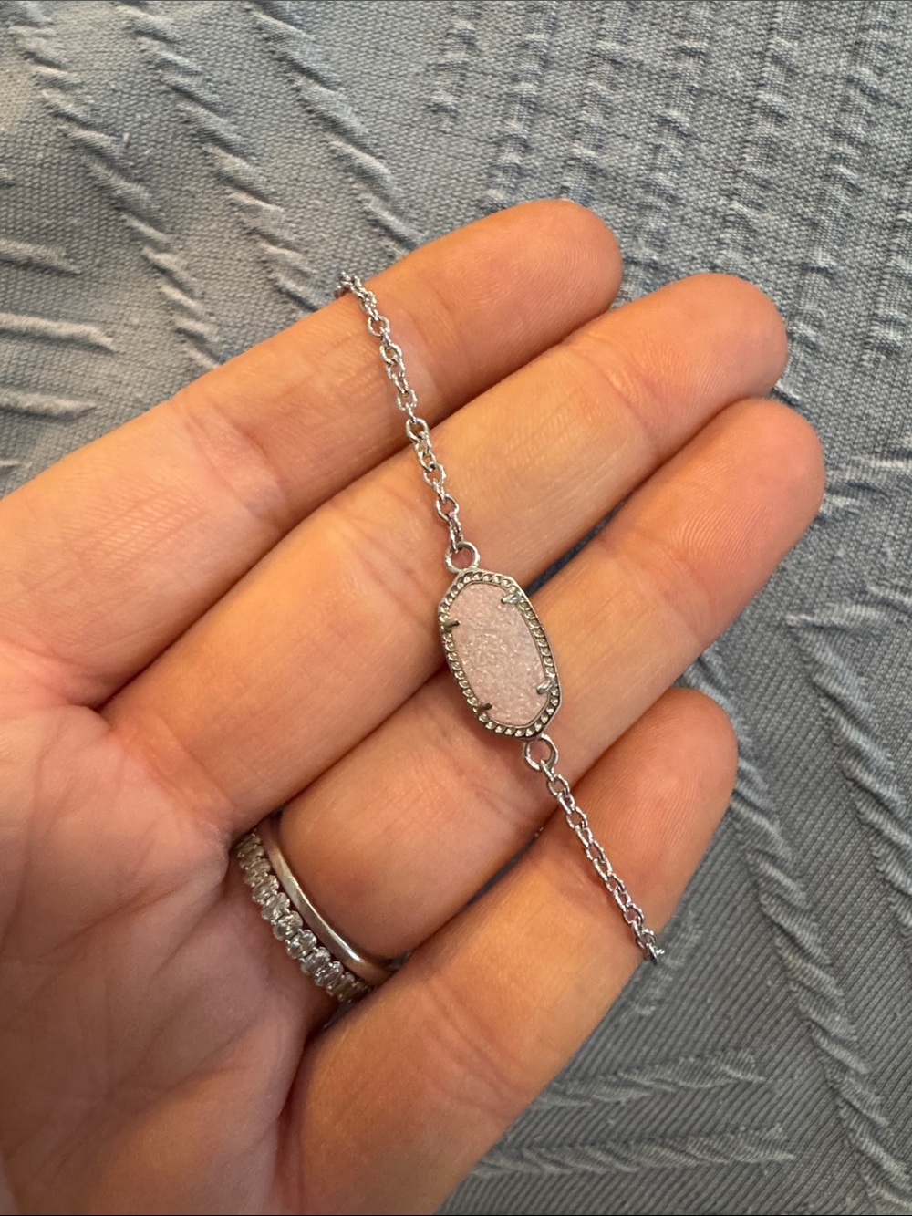 Kendra Scott Silver Bracelet with Pale Pink Druzy Charm